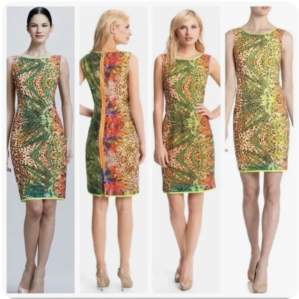NWT Elie Tahari STUNNING Claudia Tropical Eyelet Leopard Print Sheath Dress - Picture 1 of 16
